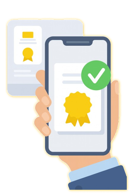 A phone with an award on the screen