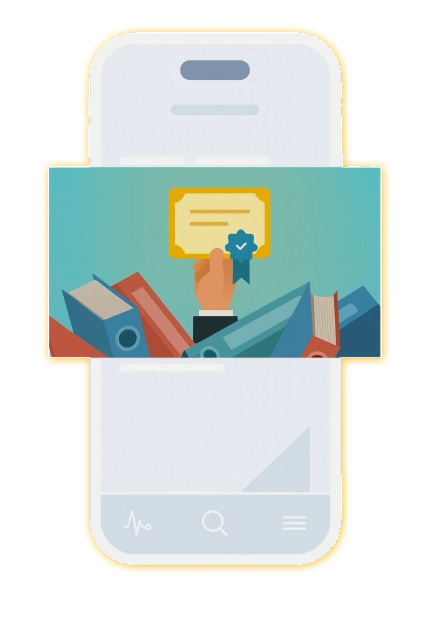 A phone with a certificate behind it